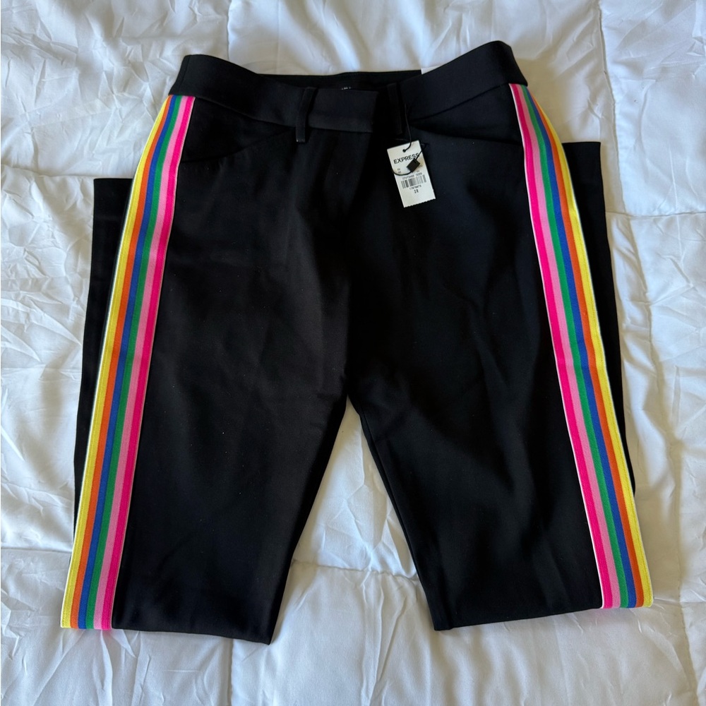 Express Women’s Skinny Mid Rise Pants w/ Colorful Stripe